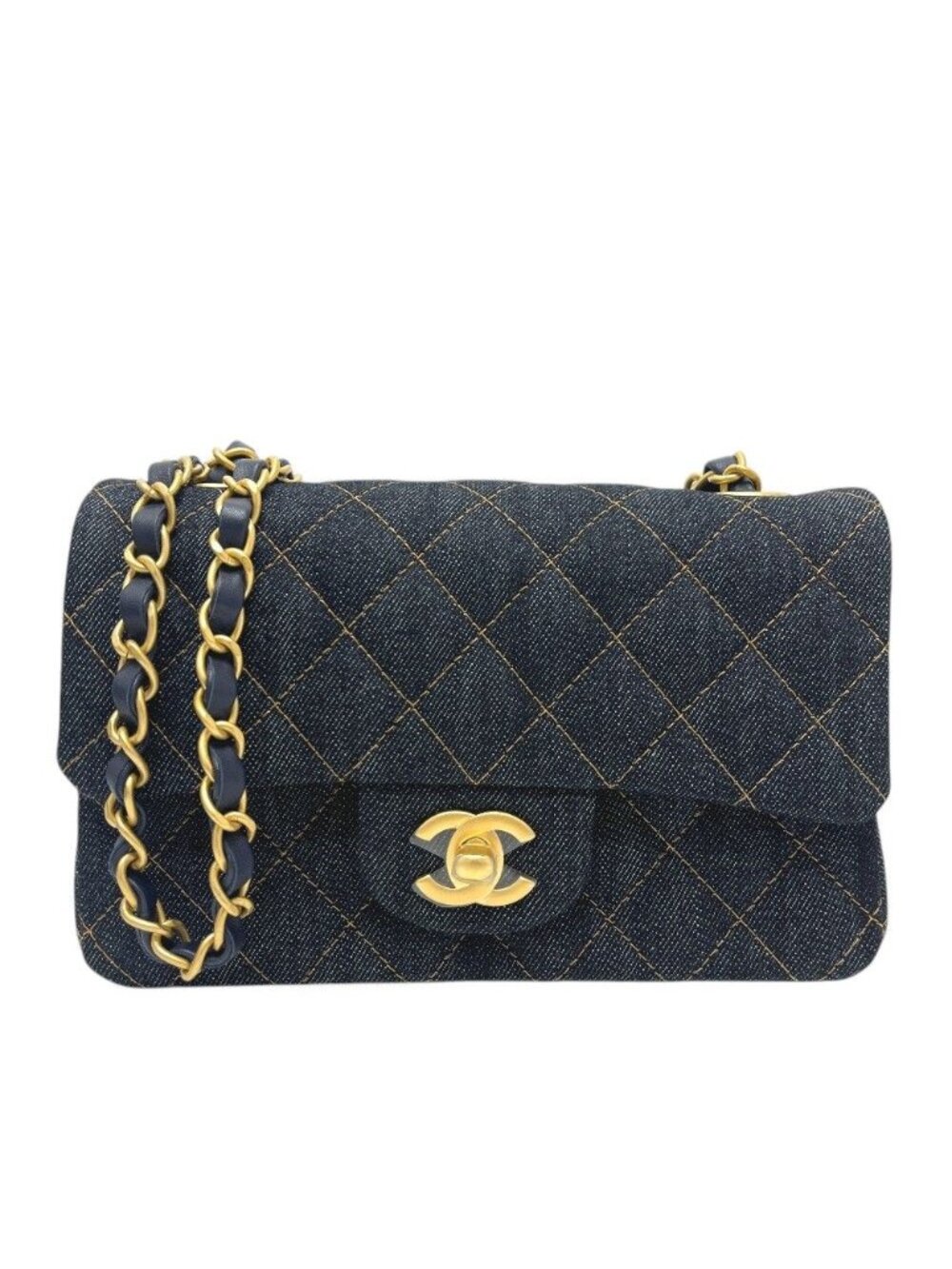 Chanel Shoulder Bag Quilted Mini 20 Denim Indigoblue Blue
